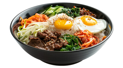 Korean Bibimbap Rice Bowl isolated on transparent png background. Generative ai 