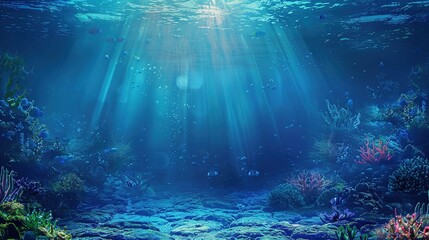 Undersea world. Landscape underwater in the sea or ocean. Marine nature background