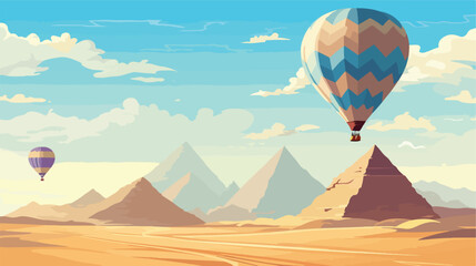 Fototapeta na wymiar A hot air balloon floating over a vast desert lands