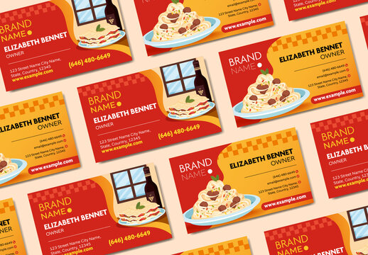  Red Yellow Italian Pasta Restaurant Owner Business Card