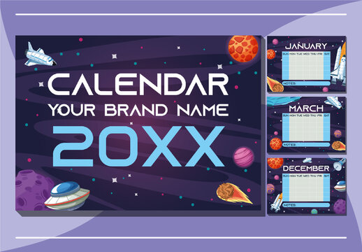 Purple and Blue Space Illustrations Calendar