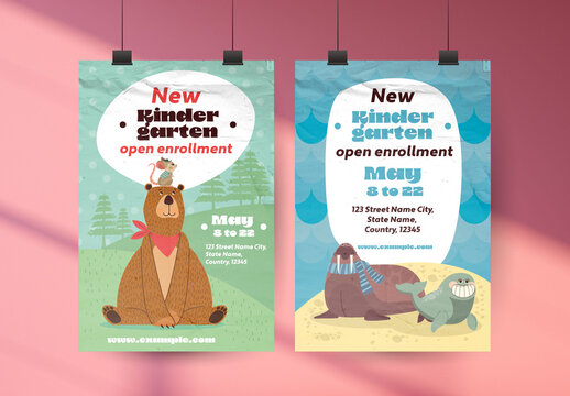 Green and Blue Cute Animals Poster