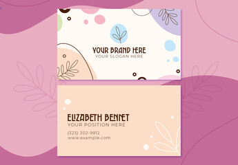 Beige and Pink Illustrative Flowers Business Card - obrazy, fototapety, plakaty