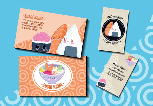 Red And Beige Kawaii Sushi Restaurant Business Card Template