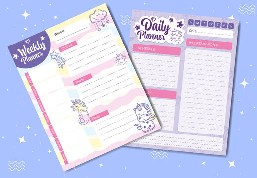 Colorfull Cute Unicorns Illustrative Planner