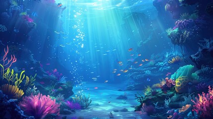 Naklejka na ściany i meble Undersea world. Landscape underwater in the sea or ocean. Marine nature background.