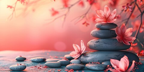 Massage spa banner, stones and flowers social media post, copy space
