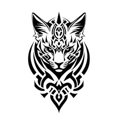 Obraz premium Monochrome Tribal Fox Line Art on Black.An isolated, intricate line art of a fox designed in a tribal style on a black background, perfect for minimalist designs and elegant decorations.