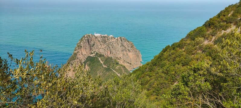 Panoramic view from the heights of Monkey Peak on the cap carbon lighthouse in bejaia