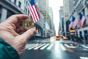 Bitcoin showcased in the bustling streets of New York City. Generative AI image