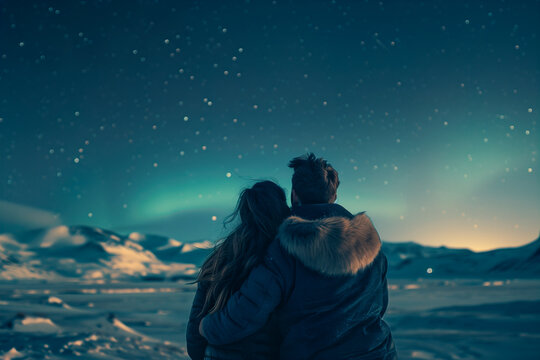Couple witnessing the majestic Northern Lights Generative AI image