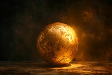 Gleaming Golden Sphere on Inky Background, mystical, valuable object, allure, beauty - obrazy, fototapety, plakaty