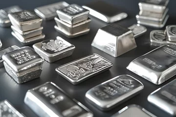 Fotobehang Diverse Silver Bars for Financial Diversity, variety, shapes and sizes, silver investments, precious metals © asura