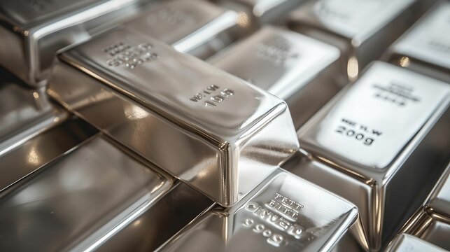 Stacked Gleaming Silver Bars, metallic luster, wealth, investment, precious metals