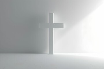 Naklejka premium Modern 3D Cross on Pristine White Background, contemporary, religious imagery, Christian symbol, religion
