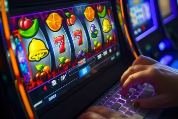 Thrilling Online Slot Machine Experience, online casino, colorful symbols, spinning, screen