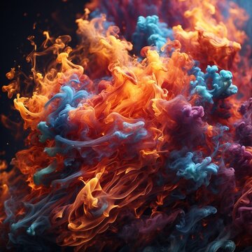 Background of colorful smoke fire, 3D full of style, full-screen image 