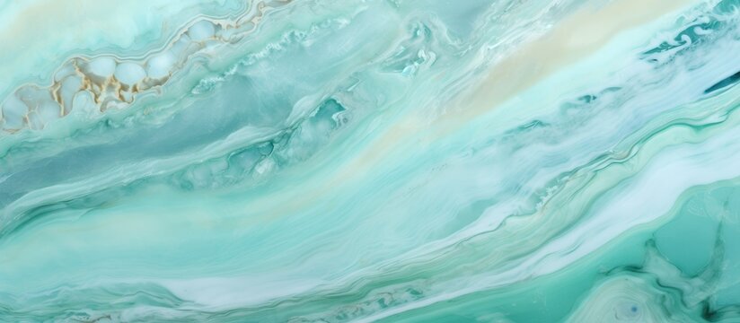 A detailed closeup shot showcasing the intricate pattern of blue and white swirling marble, resembling the fluid and dynamic movement of ocean waves
