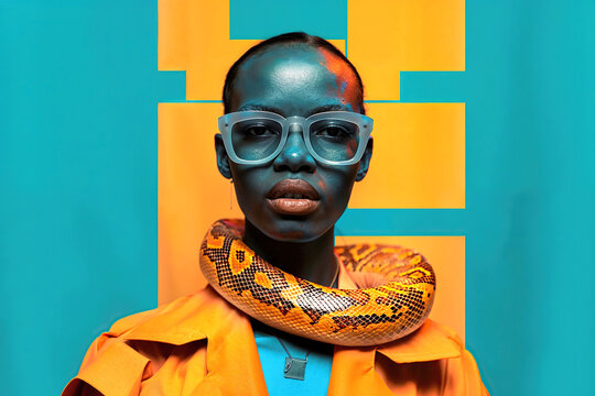 Woman With Snake Wrapped Around Her Neck. Generative AI