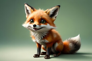 Naklejka premium cute fox isolated on green background