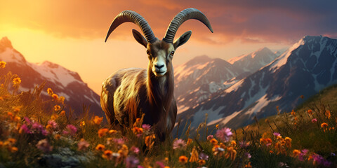 Male Ibex in the mountains AI Generative
  - obrazy, fototapety, plakaty