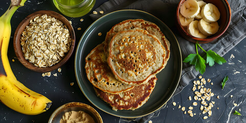Pancakes made with banana and oats. top view