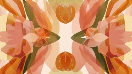 Symmetrical Floral Geometric Design in Soft Sunset Tones