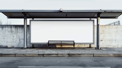 3d render, blank billboard white sign at bus stop. generative AI image - obrazy, fototapety, plakaty