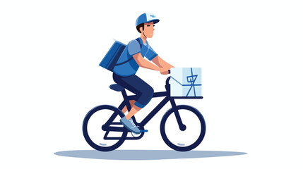 A mail carrier riding a bicycle and delivering lett