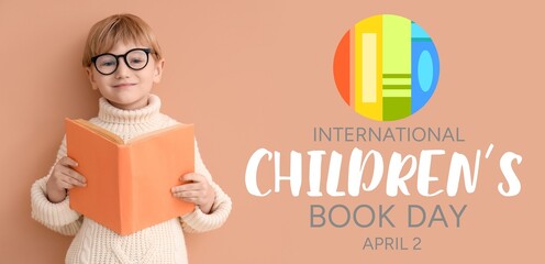 Banner for International Children's Book Day with cute little boy