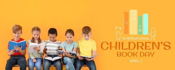 Banner for International Children's Book Day with cute little kids