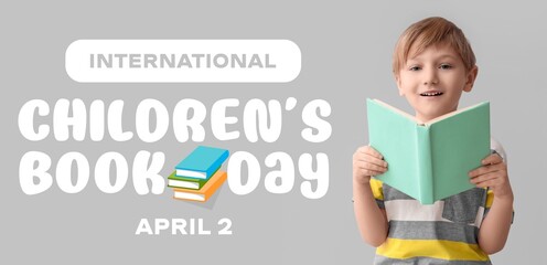 Banner for International Children's Book Day with cute little boy