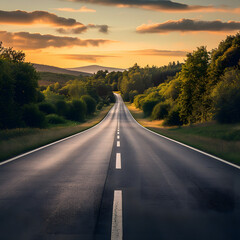 Long Straight Road Leading into Epic Scenery generative ai