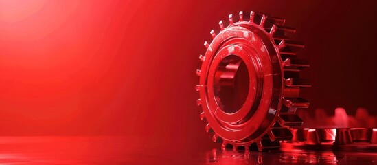 Close up steel gear concept with red light shades copy space background. AI generated image - obrazy, fototapety, plakaty