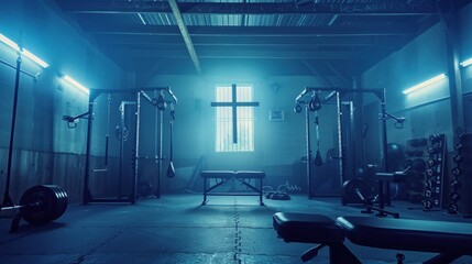 Inspirational Christian gym with motivational verses and fitness-for-faith concept - obrazy, fototapety, plakaty
