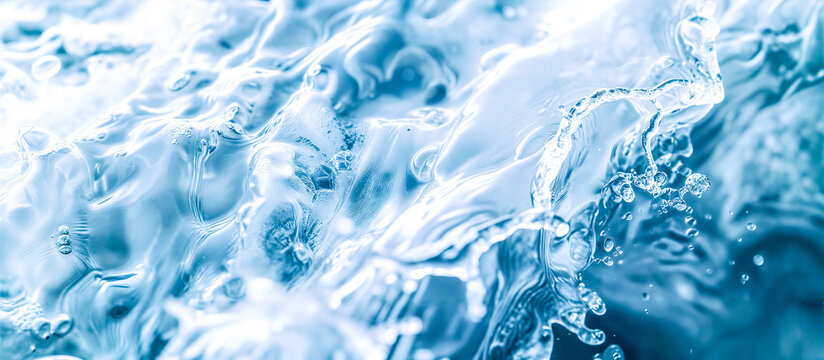 water splashing on the surface. Transparent blue clear water surface texture with ripples, splashes and bubbles. detailed water texture, organic liquid textures, top view