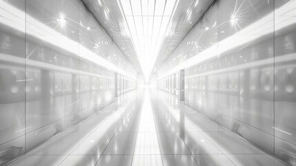 White background 3D room light abstract space technology tunnel stage floor. Empty white future 3D neon background  studio futuristic corridor render modern interior silver road black wall design gray