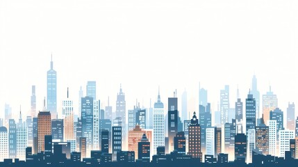 Illustration of colorful city buildings landscape with flat style on white background. AI generated