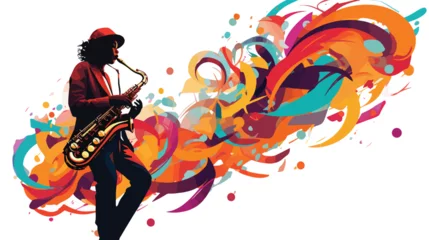 Foto op Plexiglas A musician playing a vibrant saxophone with musical © iclute4