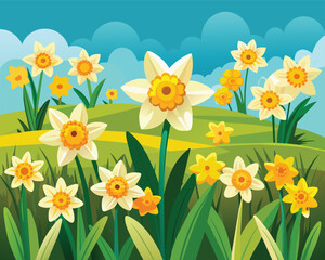 Daffodil flowers spring vector illustration on white background
