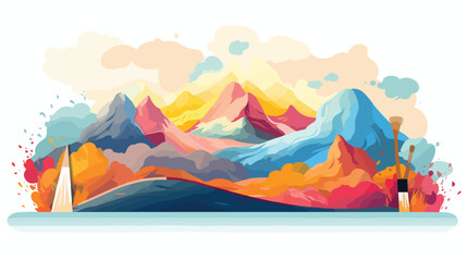 A paintbrush with colorful strokes forming a landscape