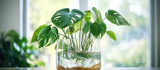 Growing Split-Leaf Philodendron in Water - obrazy, fototapety, plakaty