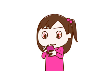Fototapeta premium （上半身斜め）スマホの画面を見ながら血眼になって真剣に調べる少女