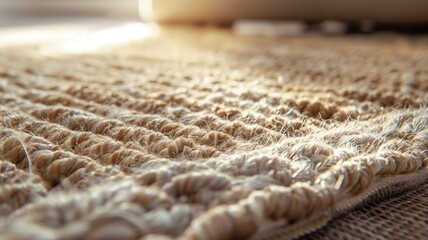 Close-up of a woven rug bathed in warm sunlight, highlighting intricate textures and craftsmanship