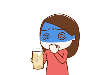 （上半身斜め）ビールの臭いをかいで気持ち悪く真っ青になる女性