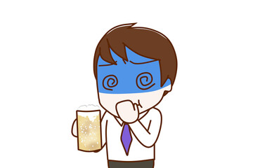 （上半身斜め）ビールの臭いをかいで気持ち悪く真っ青になる男性