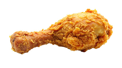 Crispy fried chicken drumstick isolated on transparent background. Top view.