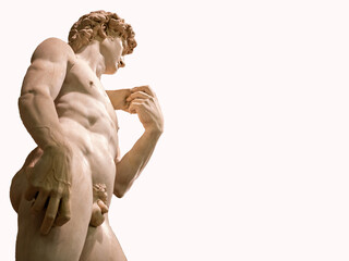 David by Michelangelo right side on white background copyspace