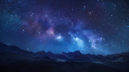 This captivating image portrays a serene and mystical nightscape. The upper part of the image features a night sky adorned with stars of varying sizes