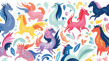 Fototapeta na wymiar A pattern of mythical creatures like unicorns dragon